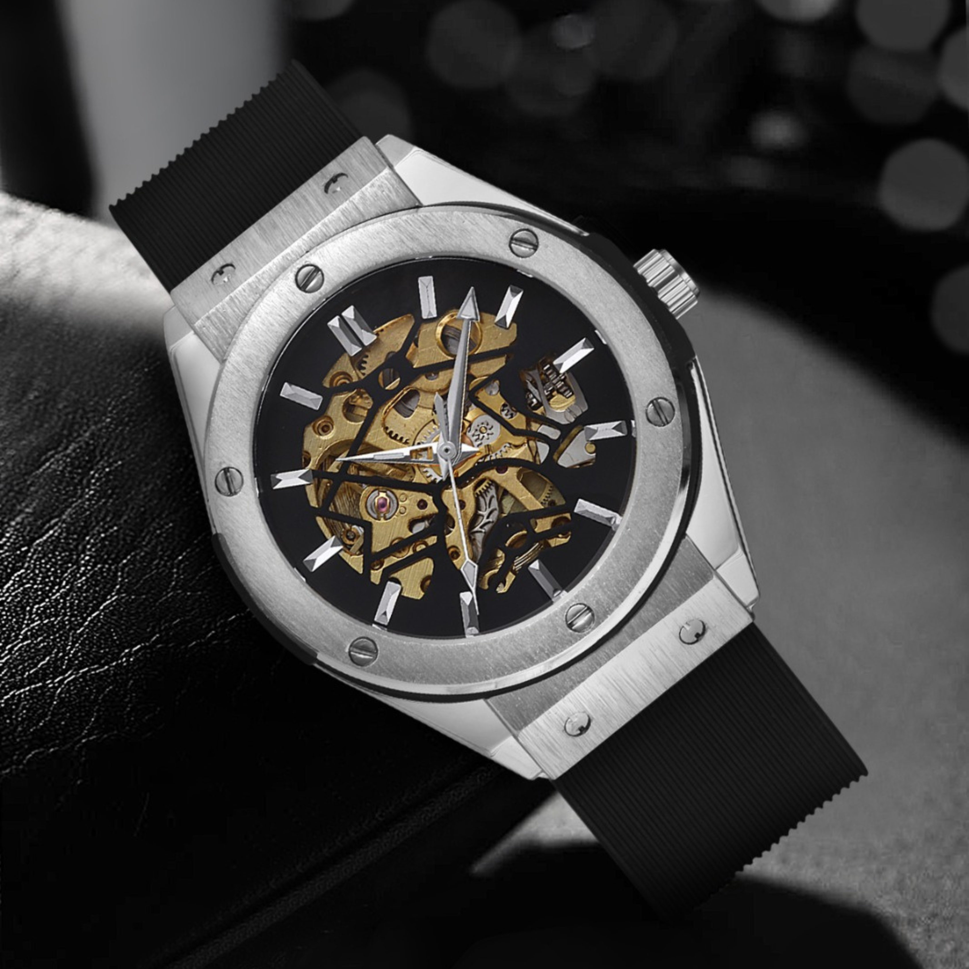 TWC A:389 Automatic Golden Dial Silicone Strap Watch